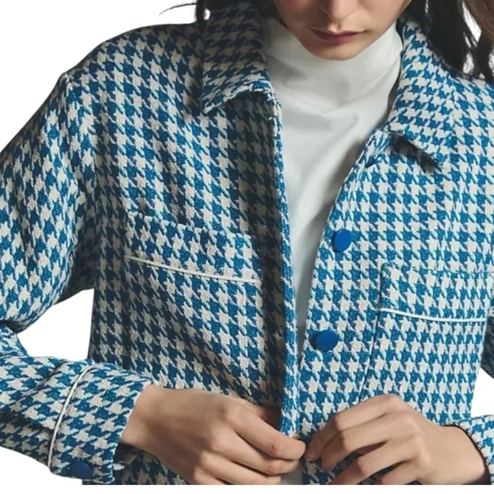 Anthropologie Blue and White Houndstooth Blazer